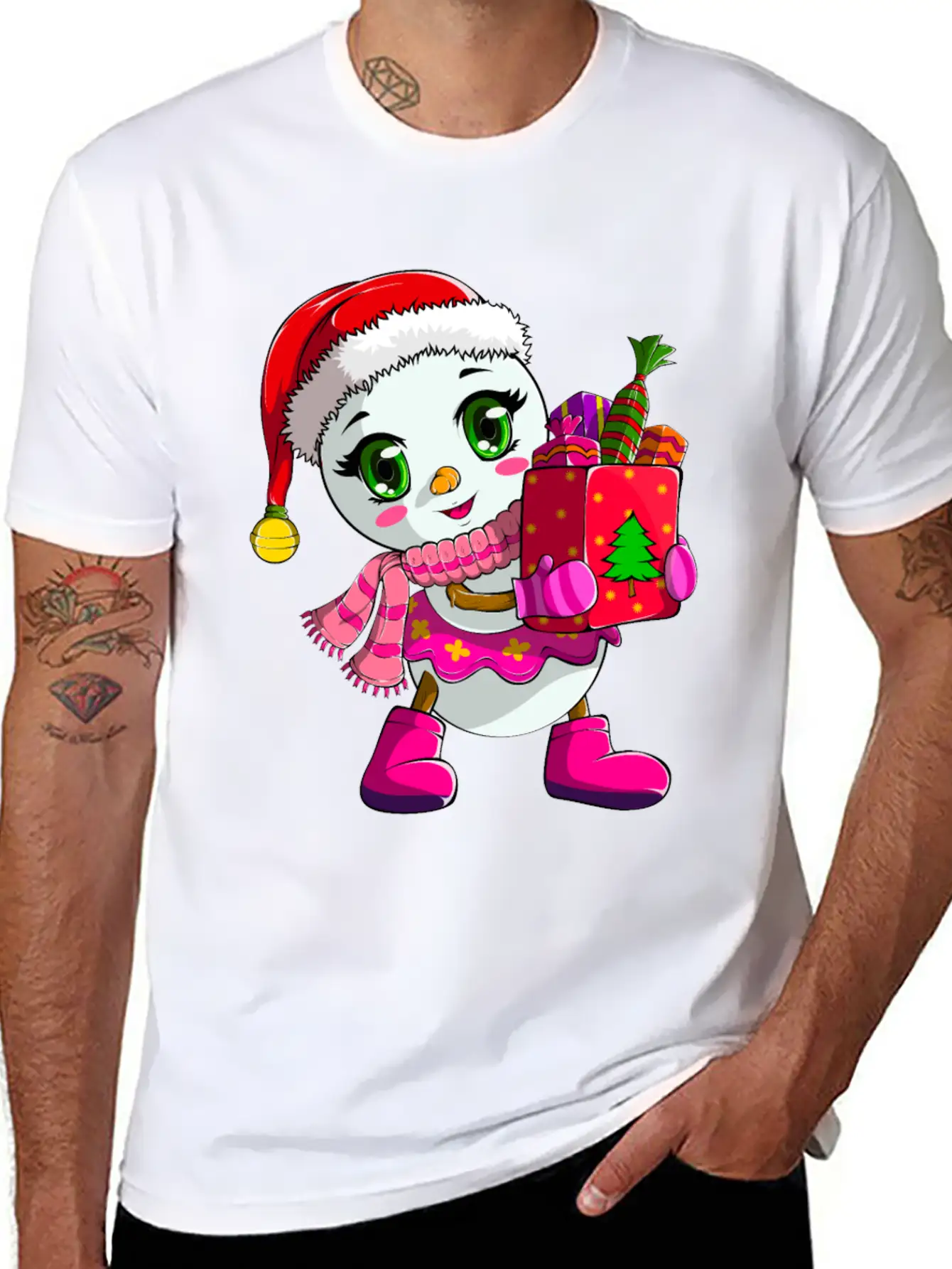 Cute Shopping Snowwoman Shopaholic Christmas Breathable Soft Cotton T-Shirt – Timeless Casual Look