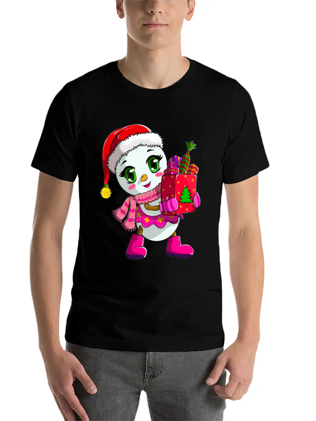 Cute Shopping Snowwoman Shopaholic Christmas Breathable Soft Cotton T-Shirt – Timeless Casual Look