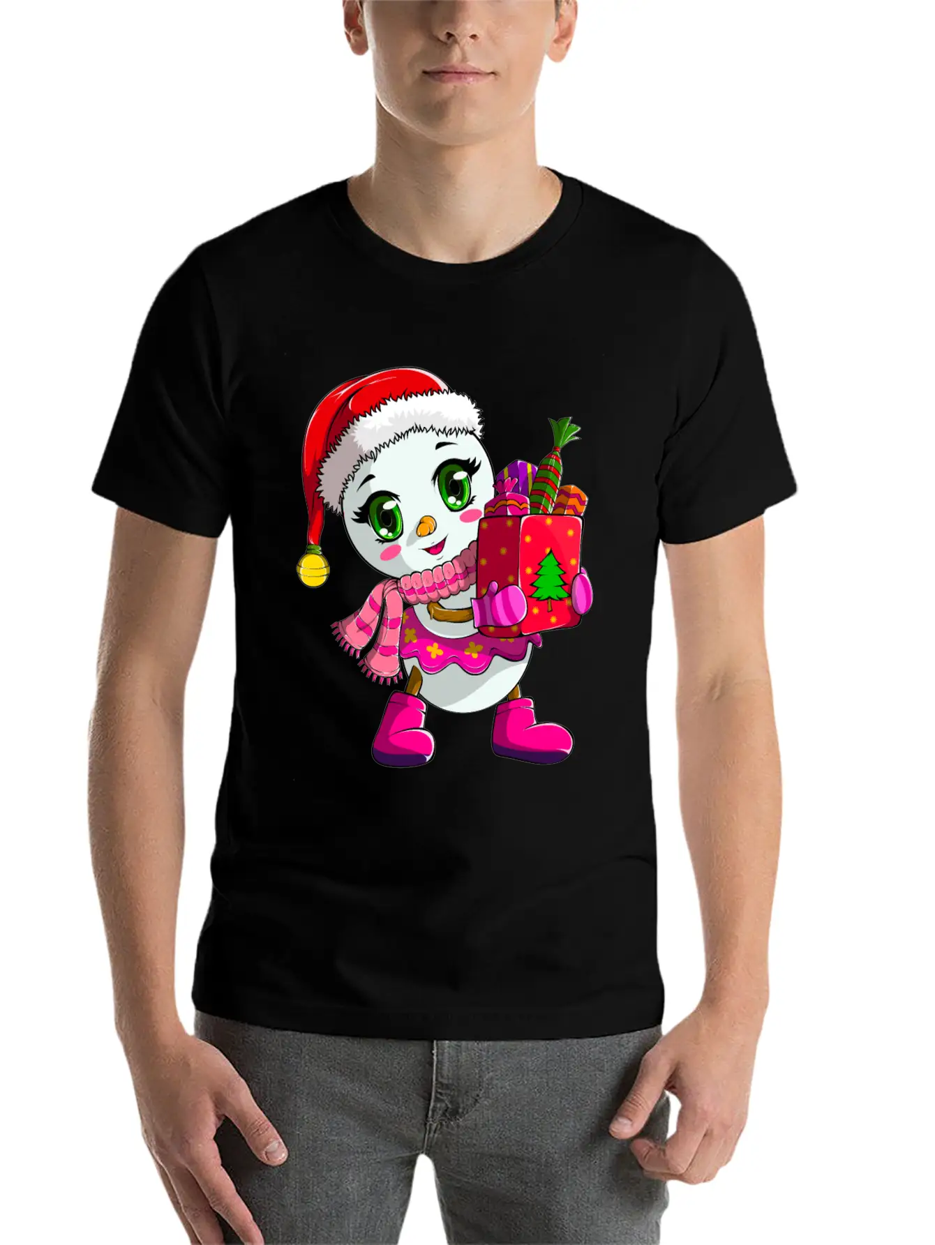 Cute Shopping Snowwoman Shopaholic Christmas Breathable Soft Cotton T-Shirt – Timeless Casual Look