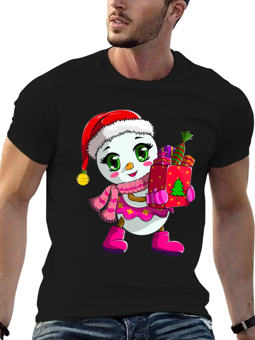 Cute Shopping Snowwoman Shopaholic Christmas Breathable Soft Cotton T-Shirt – Timeless Casual Look