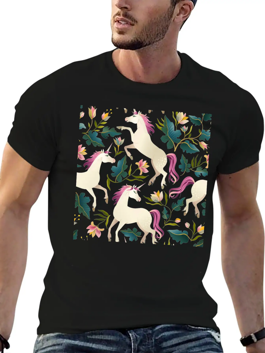 Cute Unicorn Gold Unicorn Seamless Pattern Breathable Soft Cotton T-Shirt – Timeless Casual Look