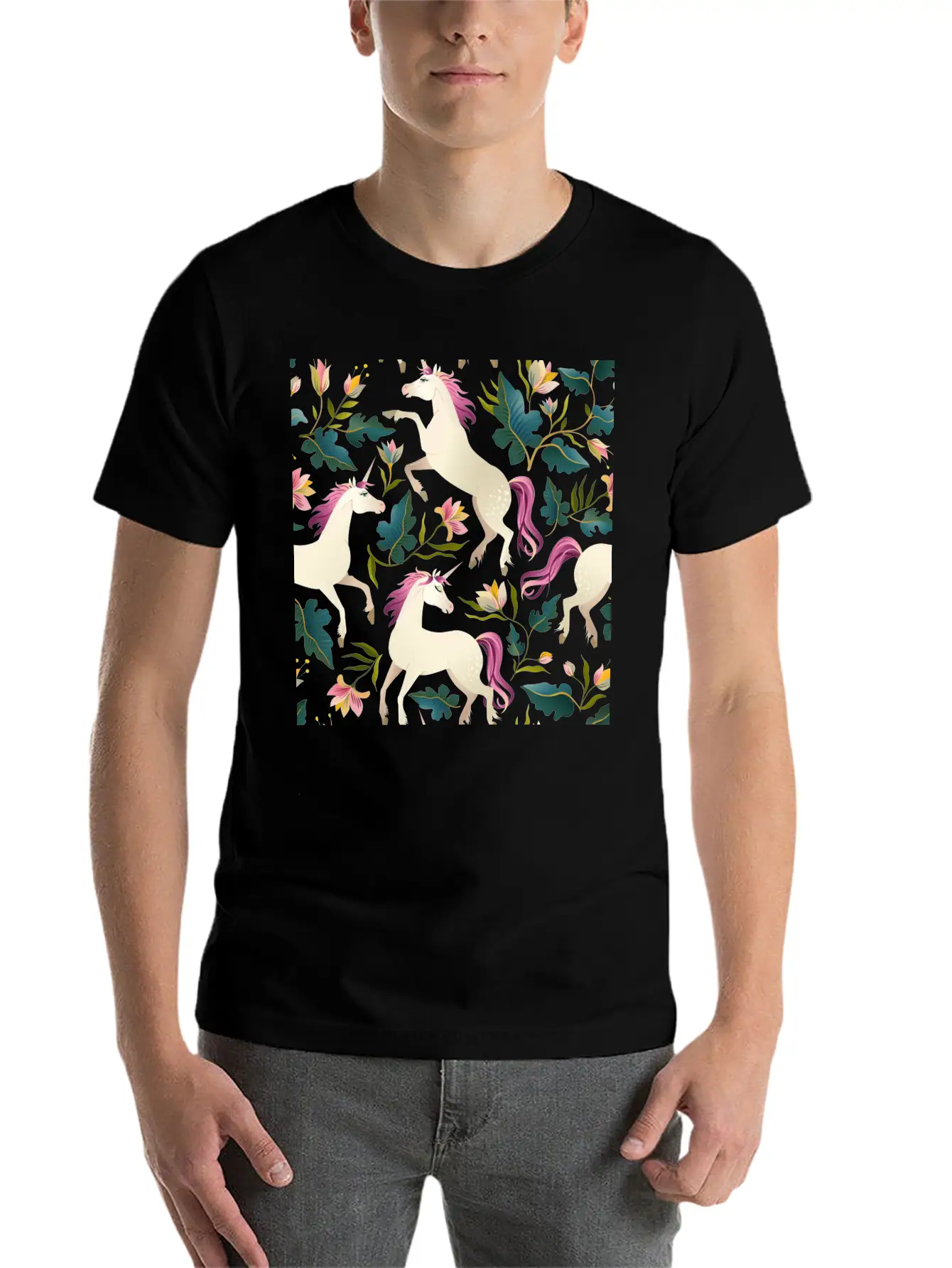 Cute Unicorn Gold Unicorn Seamless Pattern Breathable Soft Cotton T-Shirt – Timeless Casual Look