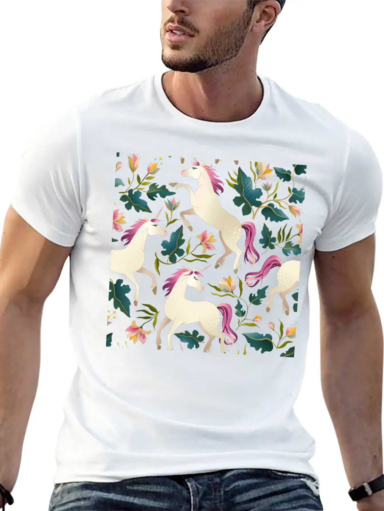Cute Unicorn Gold Unicorn Seamless Pattern Breathable Soft Cotton T-Shirt – Timeless Casual Look