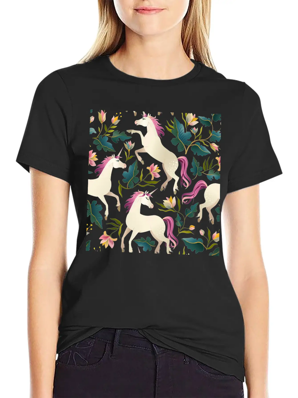 Cute Unicorn Gold Unicorn Seamless Pattern Breathable Soft Cotton T-Shirt – Timeless Casual Look