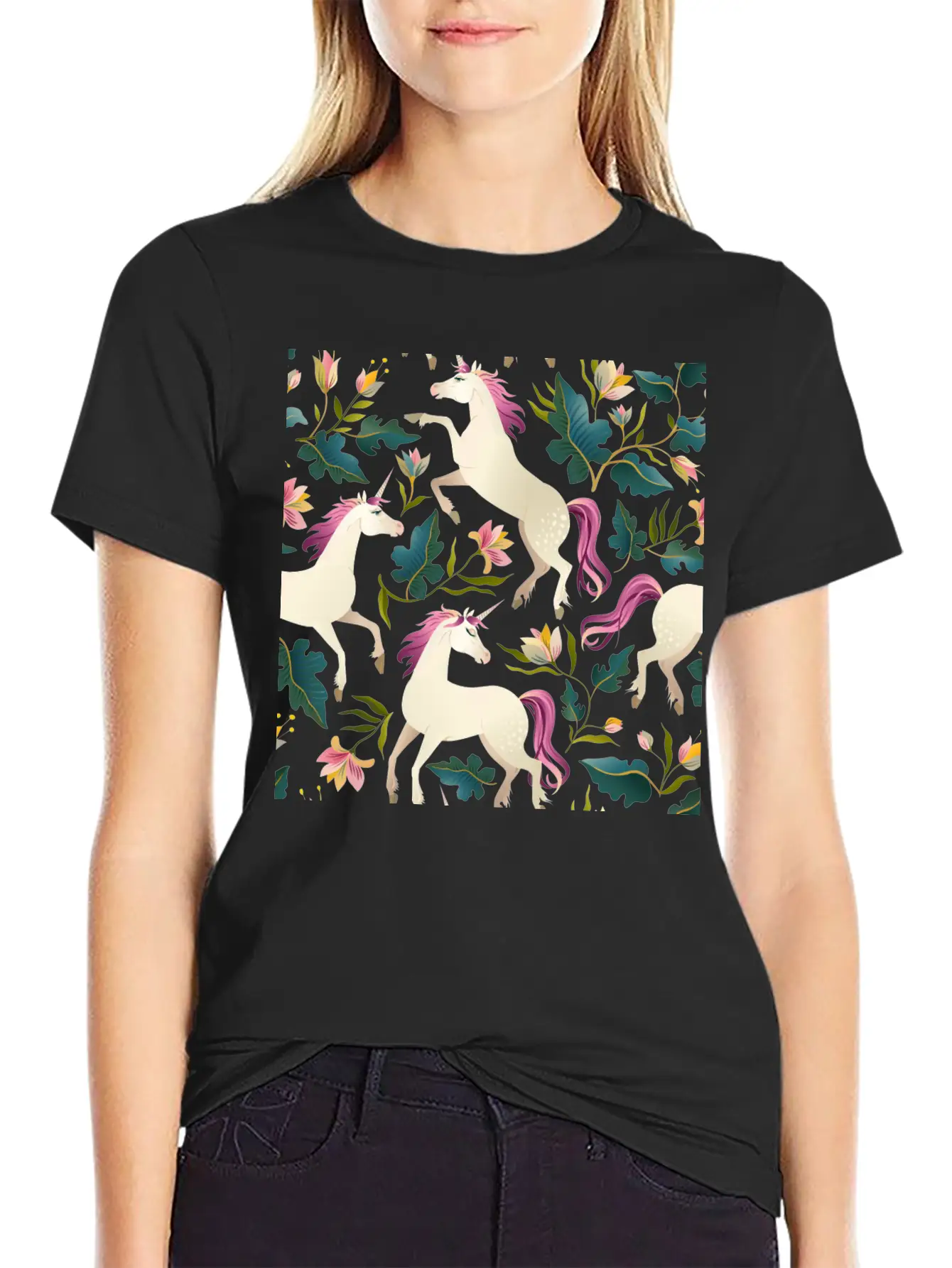 Cute Unicorn Gold Unicorn Seamless Pattern Breathable Soft Cotton T-Shirt – Timeless Casual Look