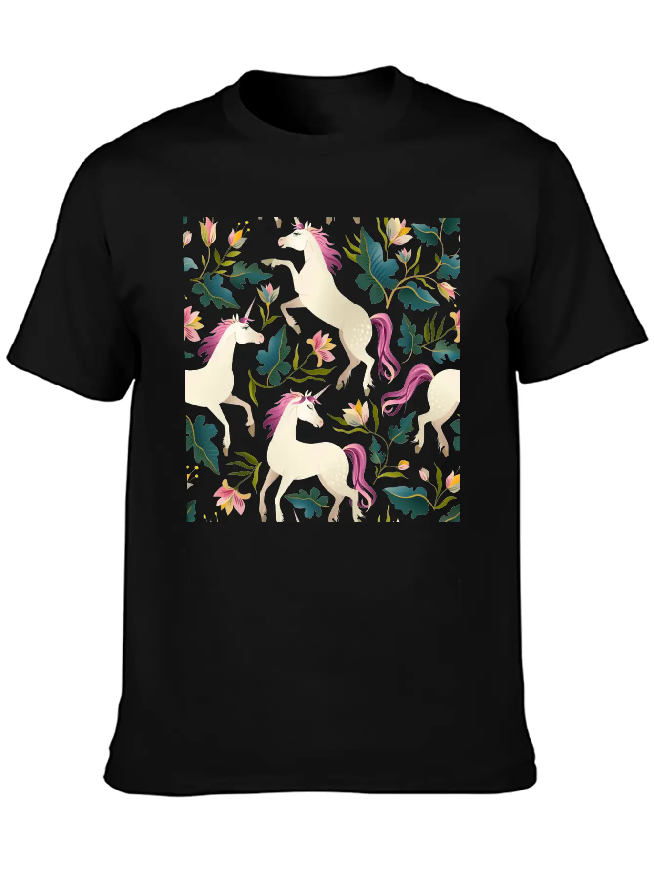 Cute Unicorn Gold Unicorn Seamless Pattern Breathable Soft Cotton T-Shirt – Timeless Casual Look