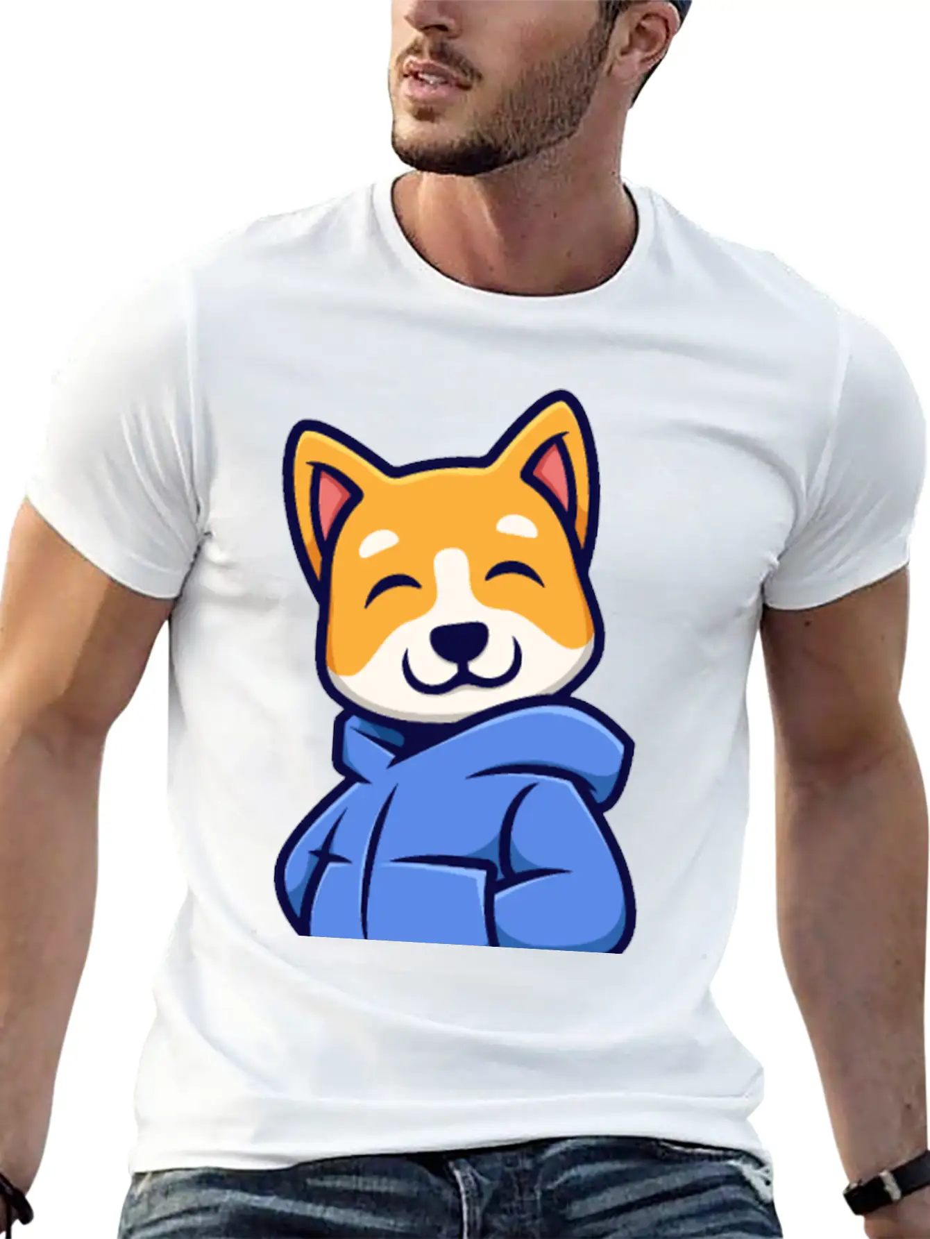 Cute Urban Corgi Dog Essential Cotton Tee For Daily Outfits – Unisex Style
