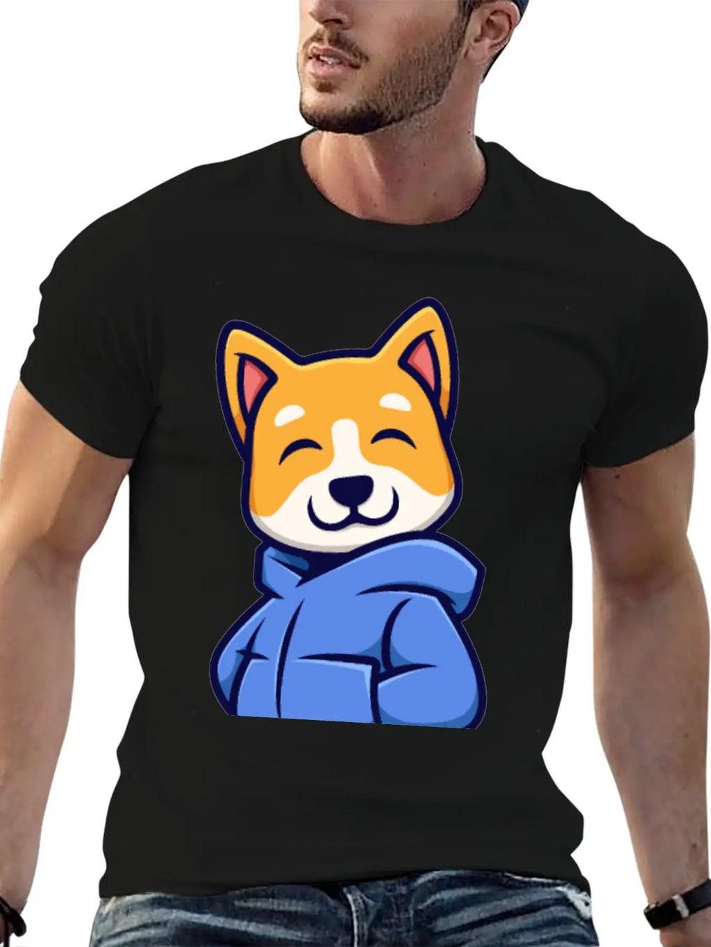 Cute Urban Corgi Dog Essential Cotton Tee For Daily Outfits – Unisex Style
