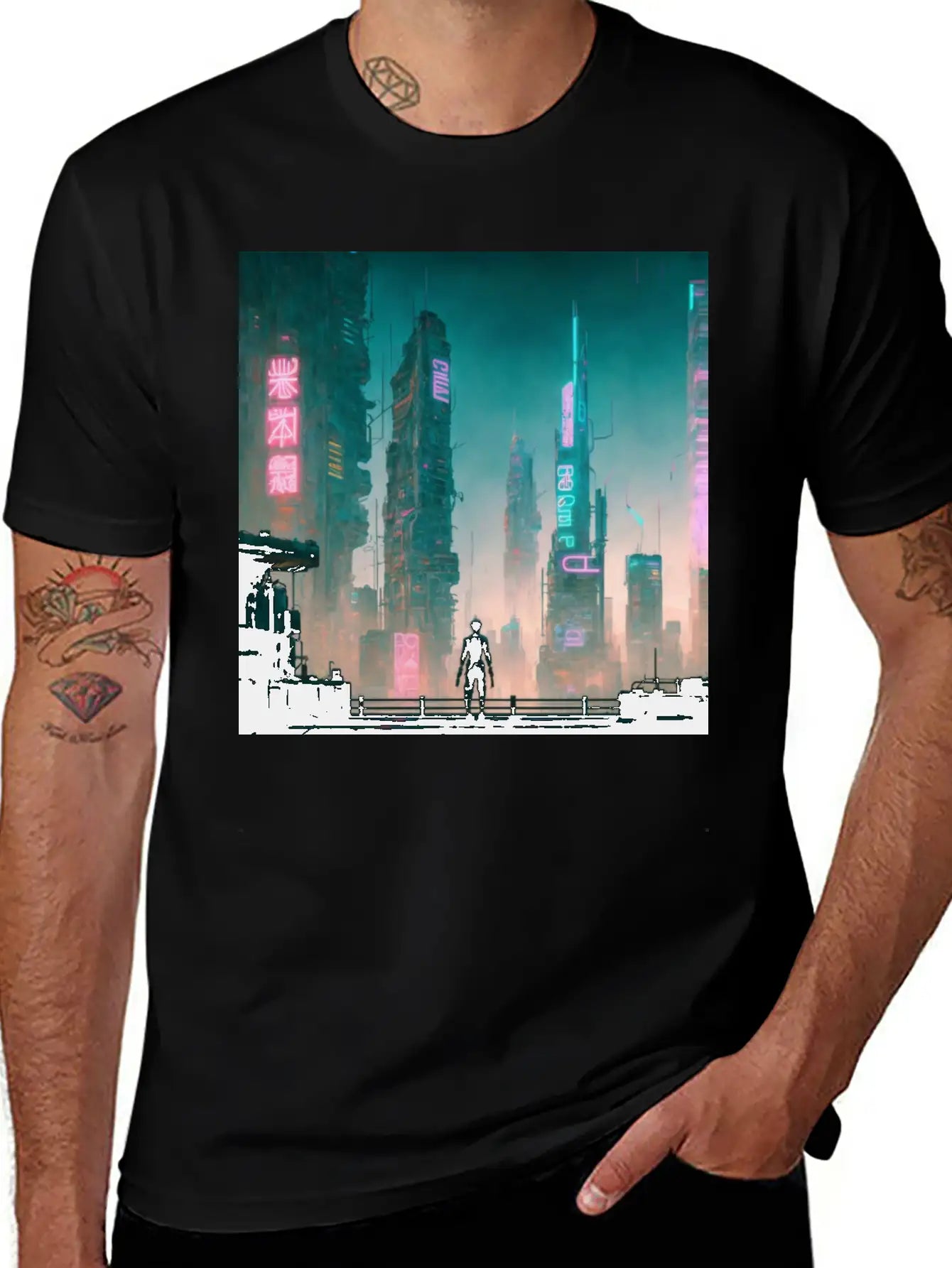 Cyberpunk Cityscape Breathable Soft Cotton T-Shirt – Timeless Casual Look