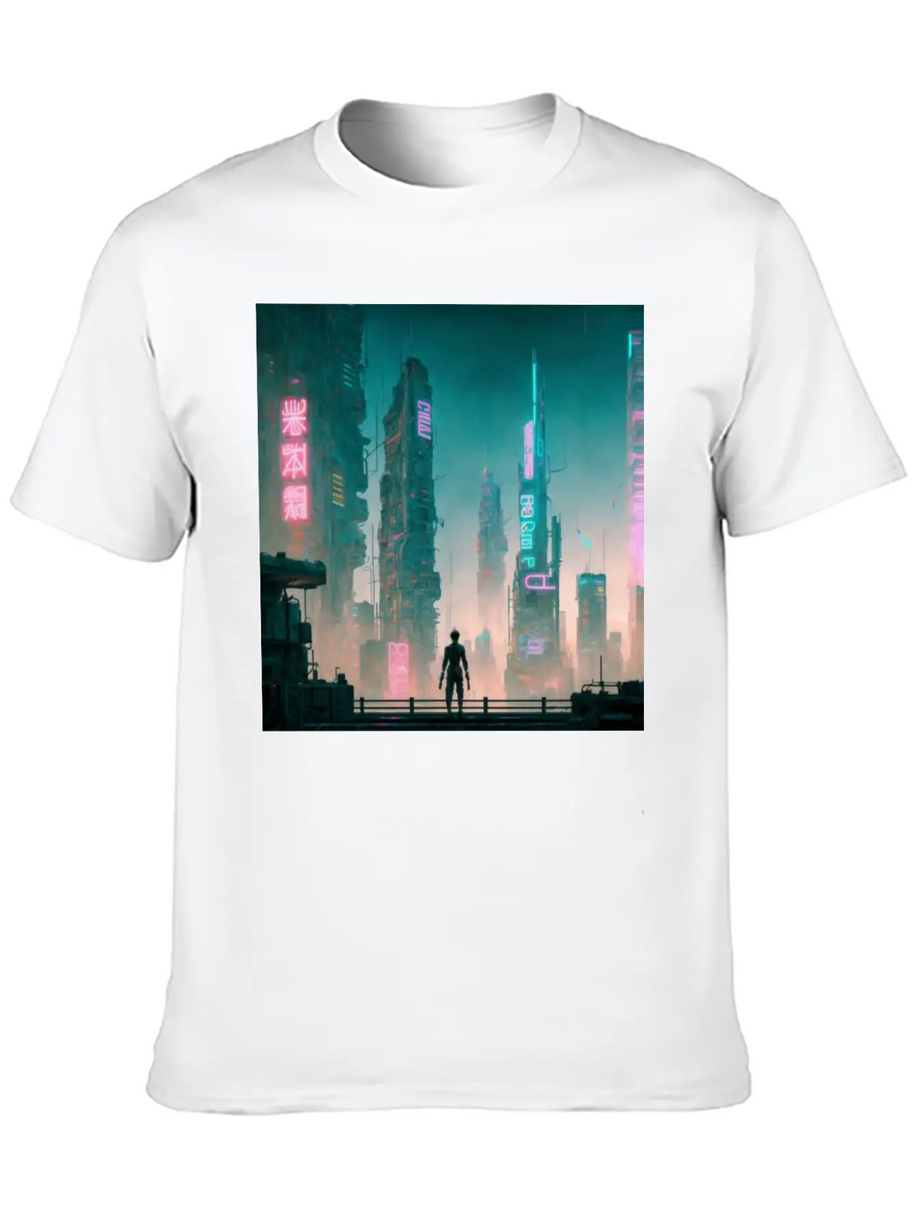 Cyberpunk Cityscape Breathable Soft Cotton T-Shirt – Timeless Casual Look