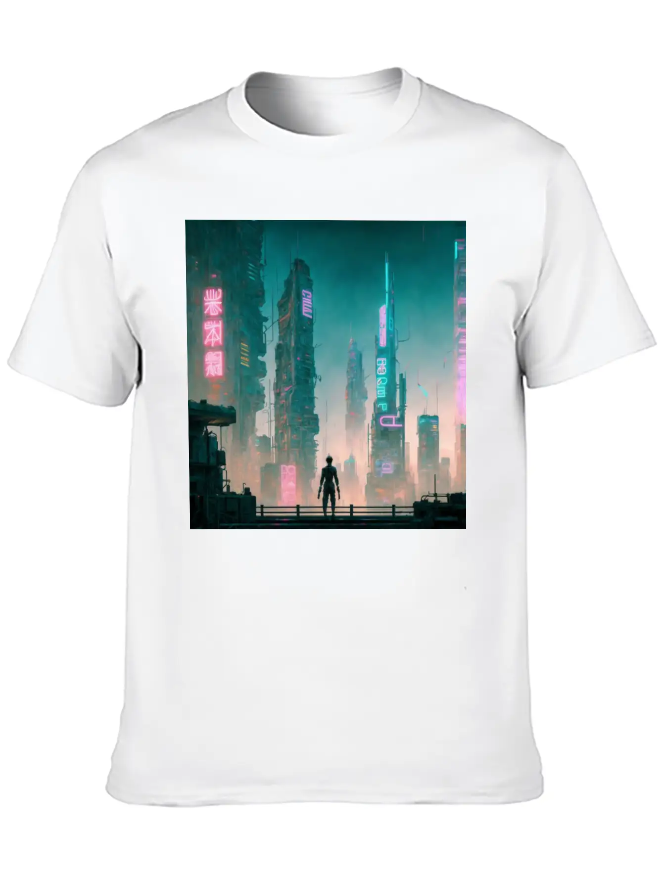 Cyberpunk Cityscape Breathable Soft Cotton T-Shirt – Timeless Casual Look