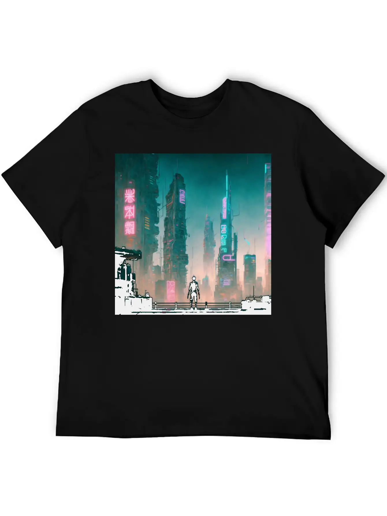 Cyberpunk Cityscape Breathable Soft Cotton T-Shirt – Timeless Casual Look