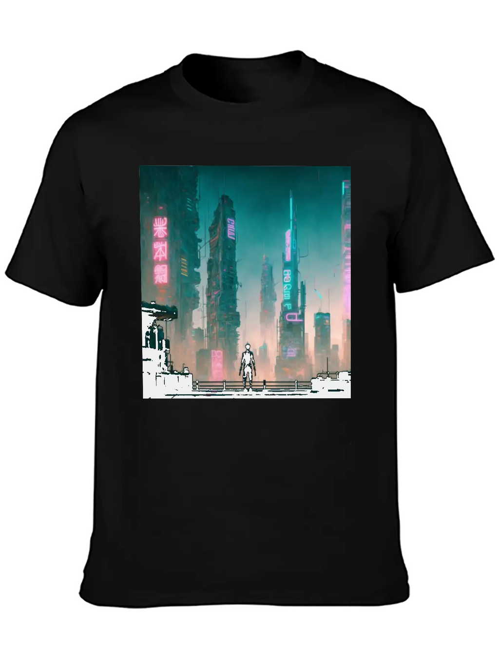 Cyberpunk Cityscape Breathable Soft Cotton T-Shirt – Timeless Casual Look