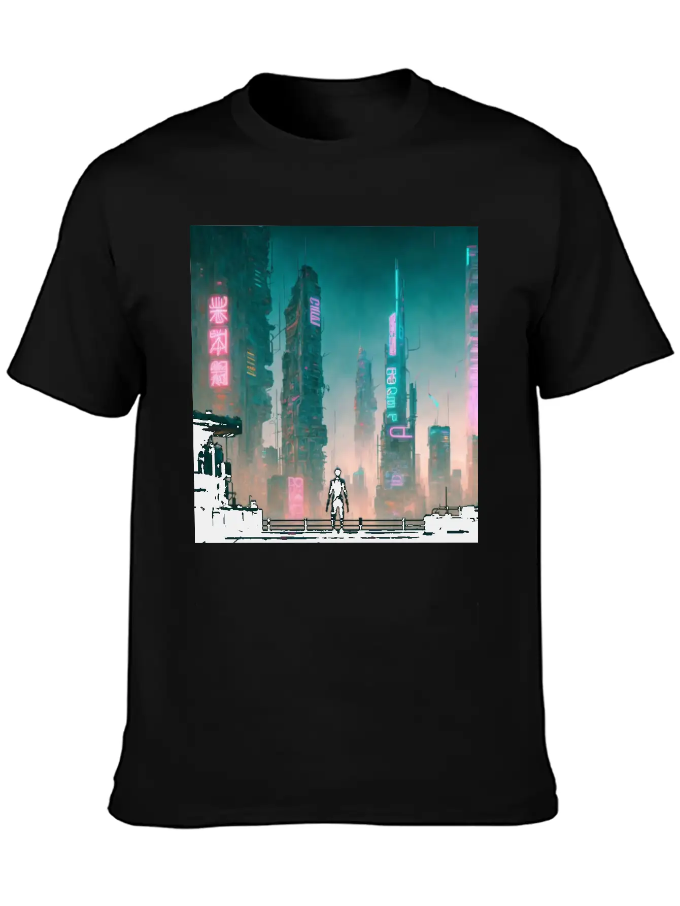 Cyberpunk Cityscape Breathable Soft Cotton T-Shirt – Timeless Casual Look