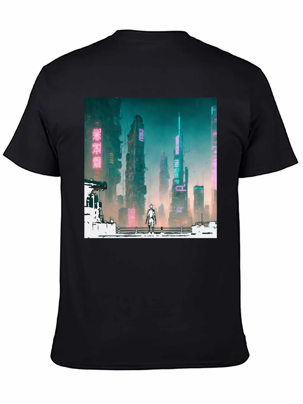 Cyberpunk Cityscape Breathable Soft Cotton T-Shirt – Timeless Casual Look