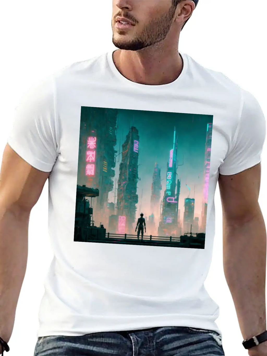 Cyberpunk Cityscape Breathable Soft Cotton T-Shirt – Timeless Casual Look