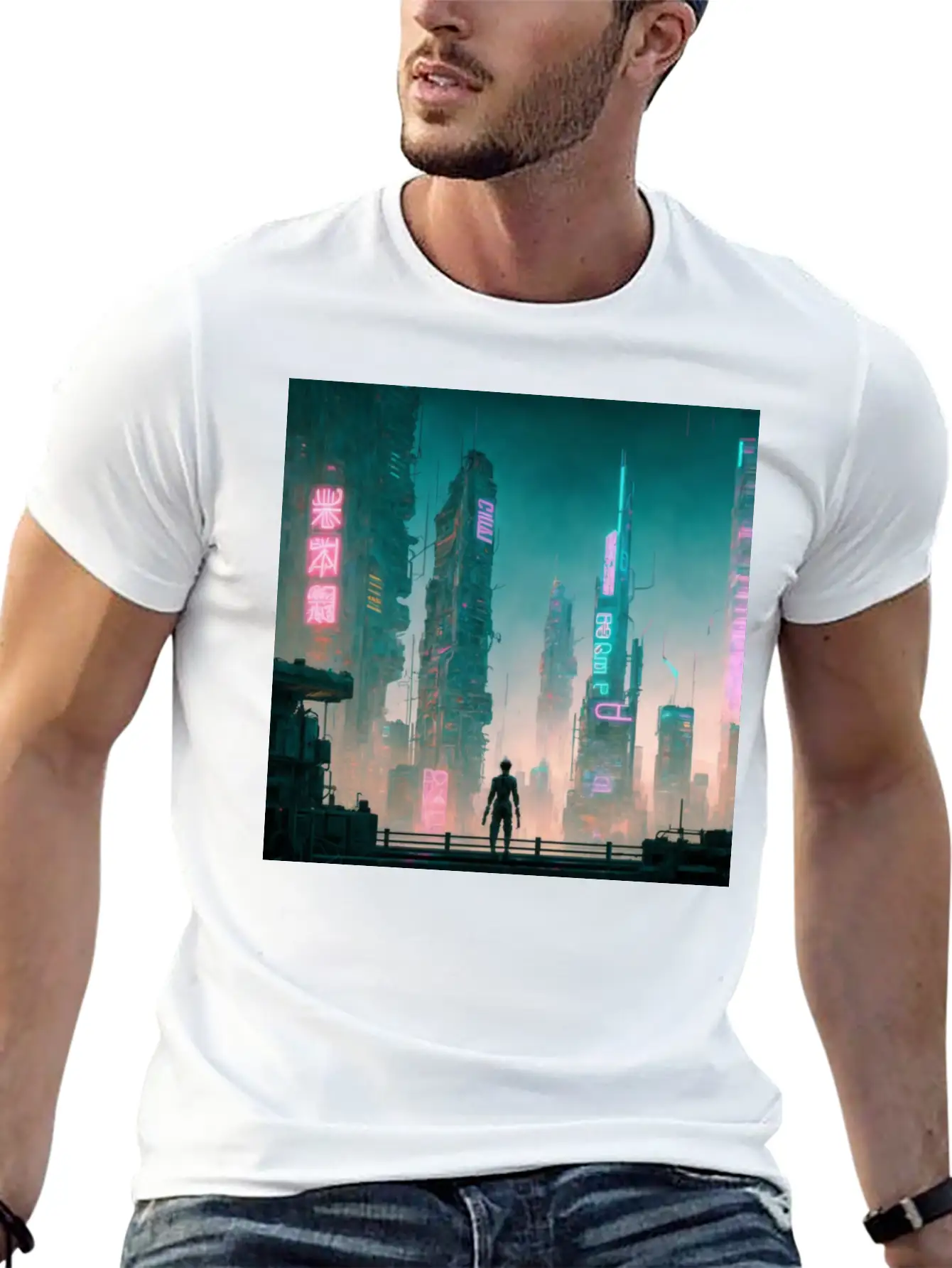 Cyberpunk Cityscape Breathable Soft Cotton T-Shirt – Timeless Casual Look