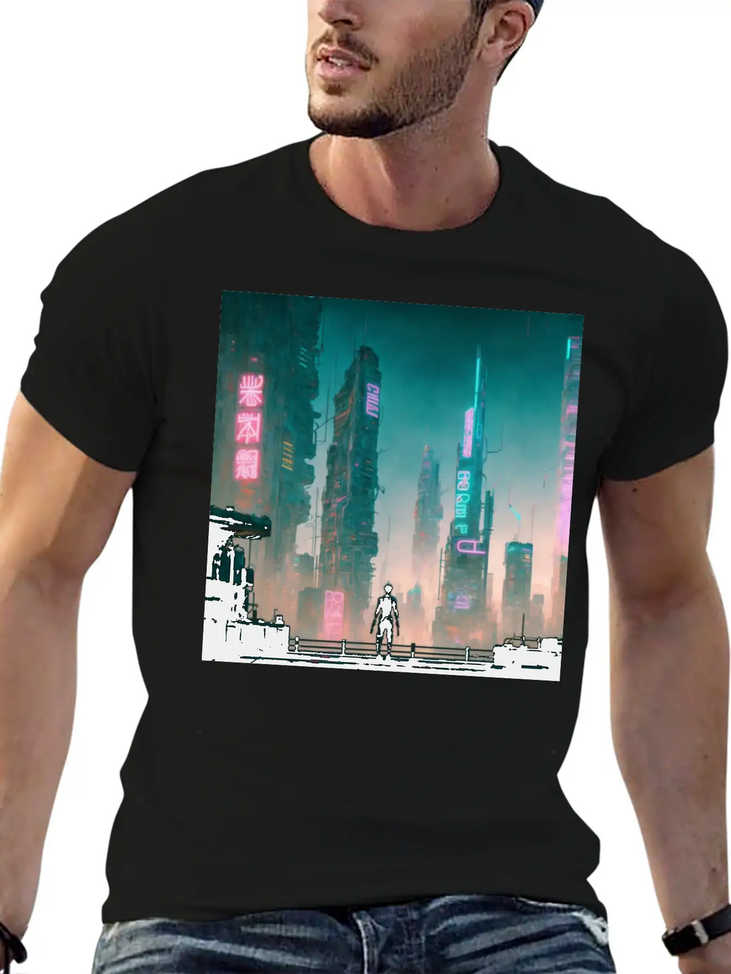 Cyberpunk Cityscape Breathable Soft Cotton T-Shirt – Timeless Casual Look