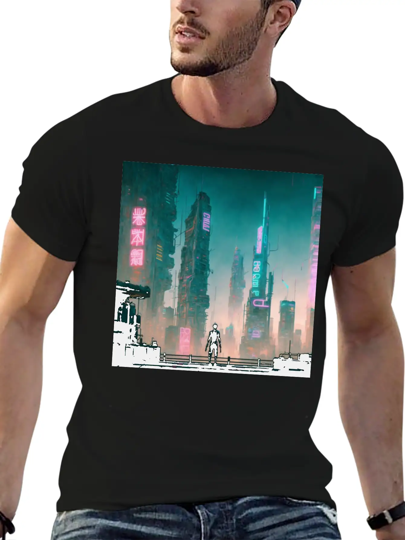 Cyberpunk Cityscape Breathable Soft Cotton T-Shirt – Timeless Casual Look