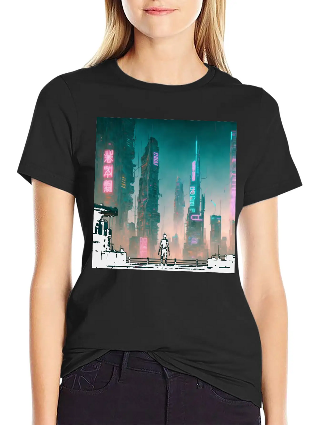 Cyberpunk Cityscape Breathable Soft Cotton T-Shirt – Timeless Casual Look