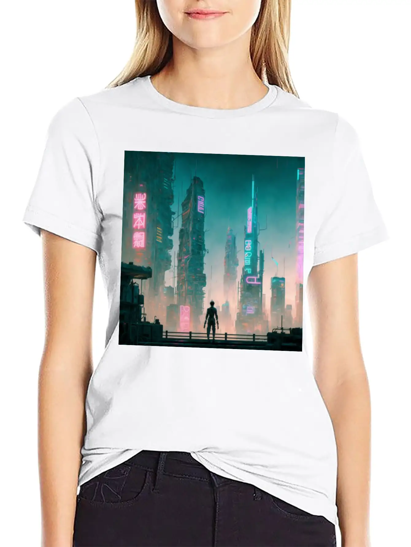 Cyberpunk Cityscape Breathable Soft Cotton T-Shirt – Timeless Casual Look