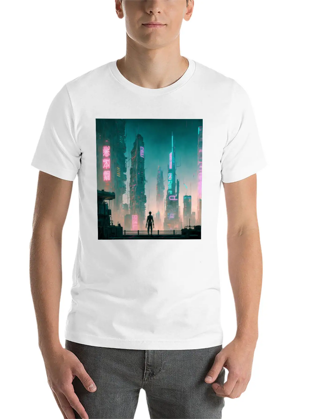 Cyberpunk Cityscape Breathable Soft Cotton T-Shirt – Timeless Casual Look
