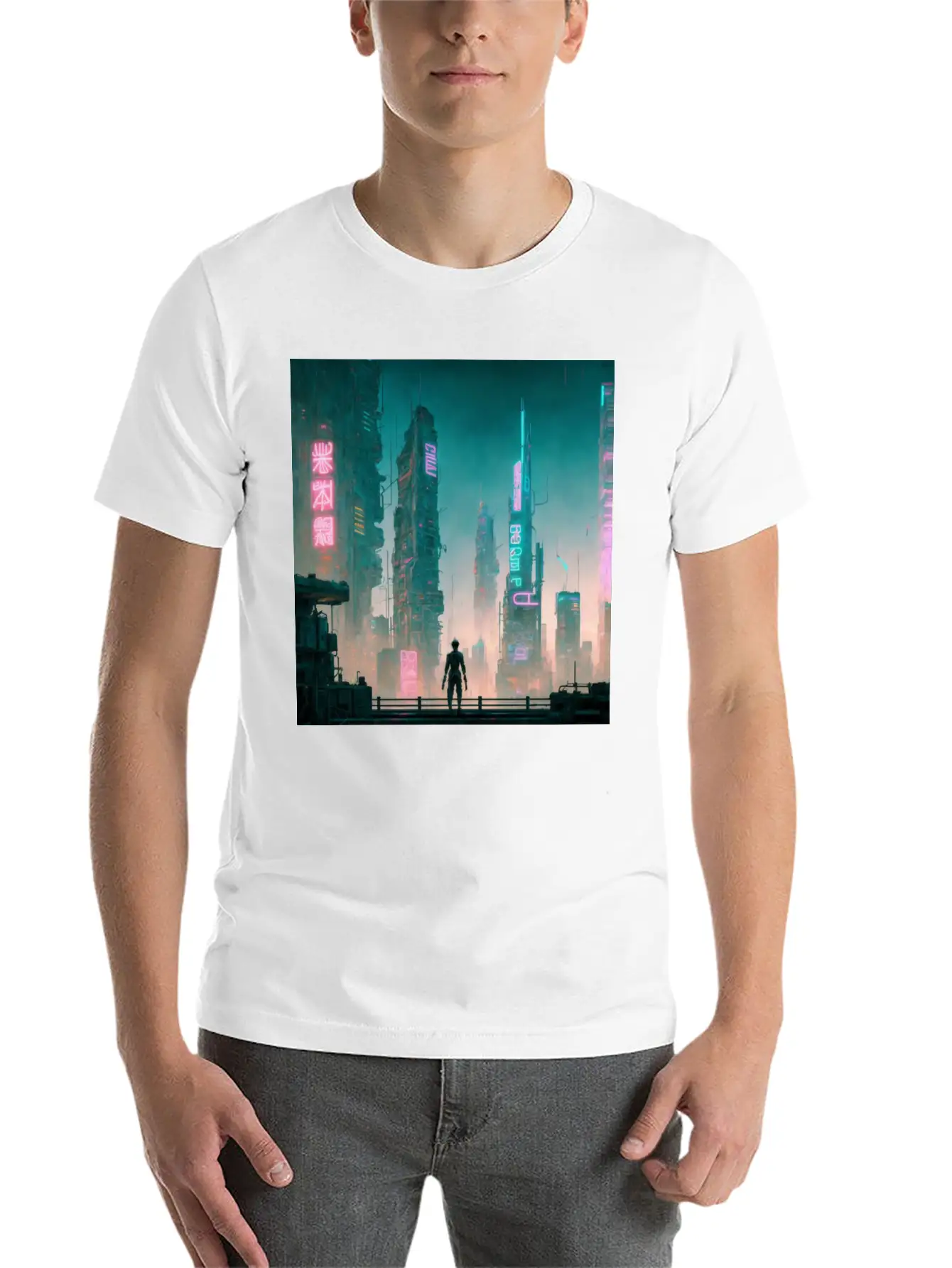 Cyberpunk Cityscape Breathable Soft Cotton T-Shirt – Timeless Casual Look