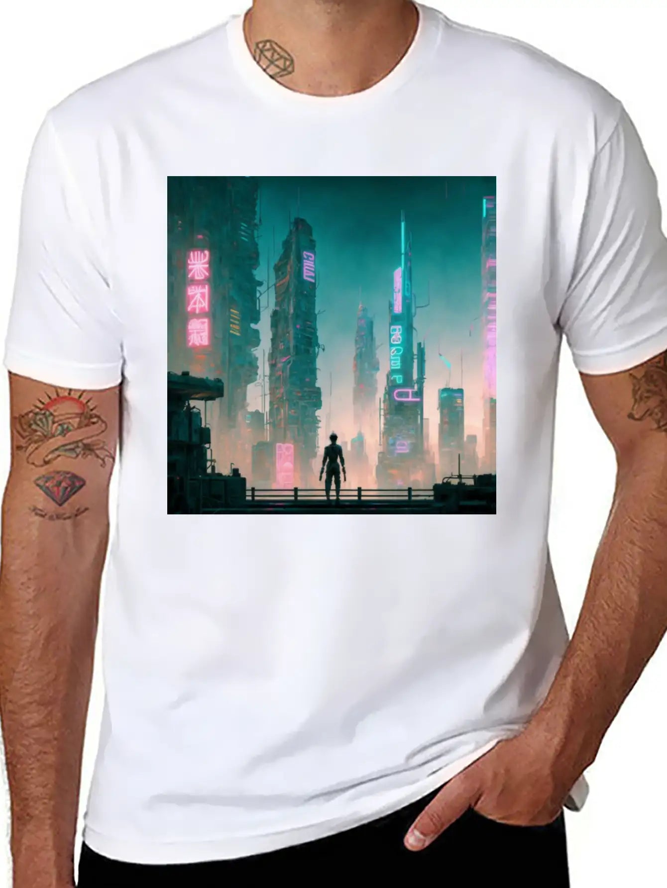 Cyberpunk Cityscape Breathable Soft Cotton T-Shirt – Timeless Casual Look