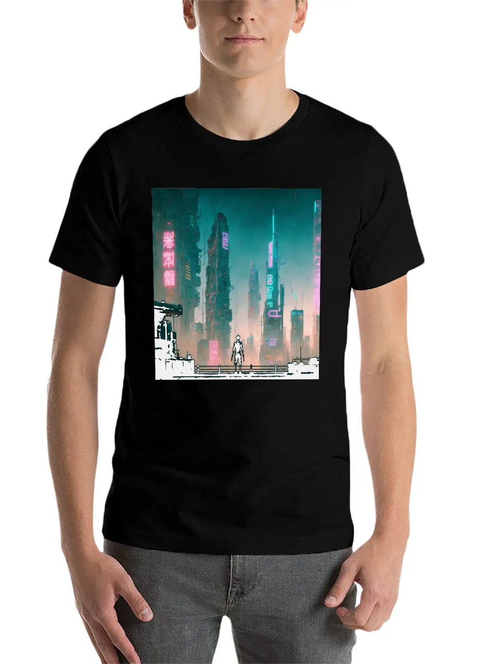 Cyberpunk Cityscape Breathable Soft Cotton T-Shirt – Timeless Casual Look