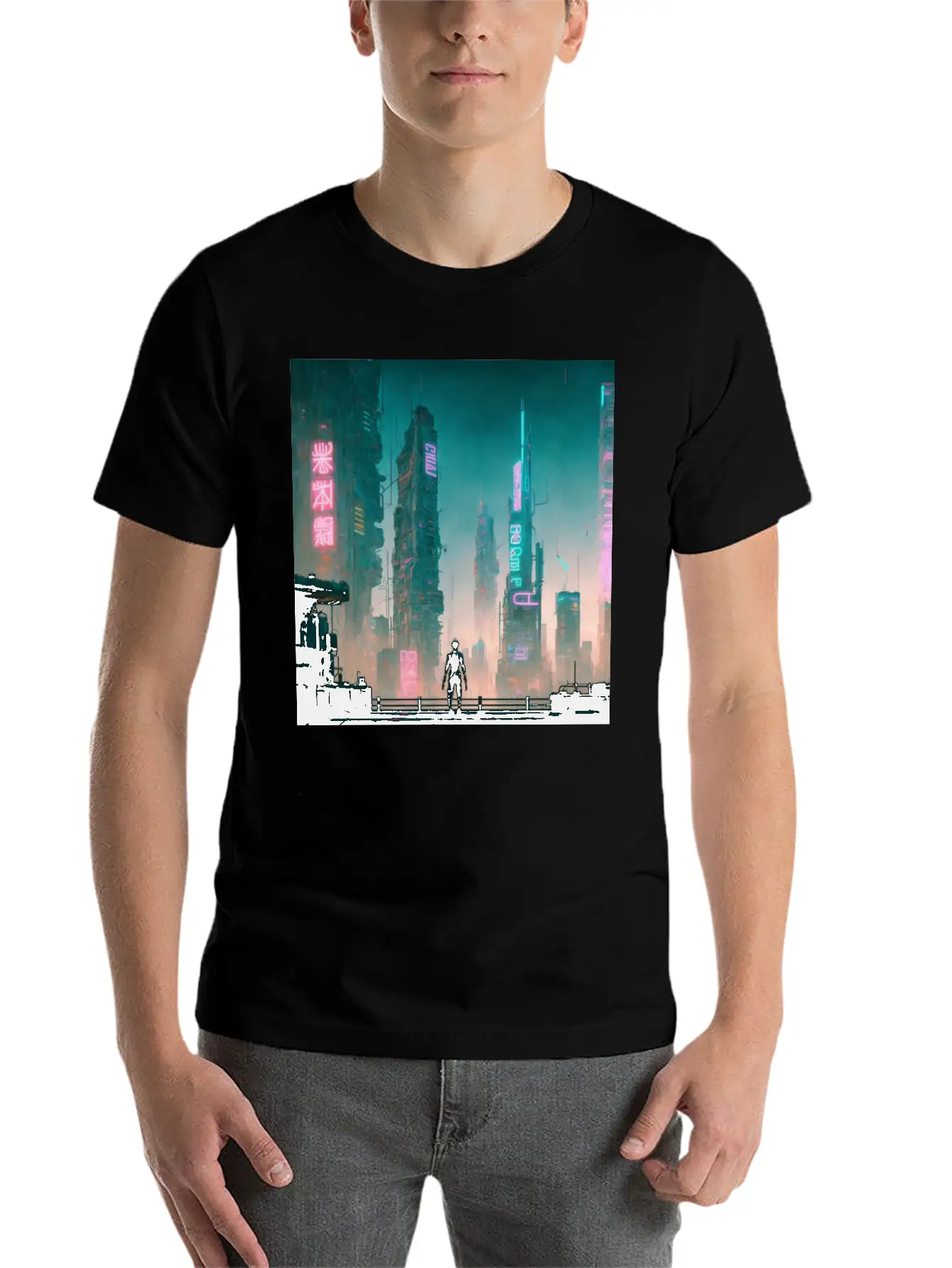 Cyberpunk Cityscape Breathable Soft Cotton T-Shirt – Timeless Casual Look