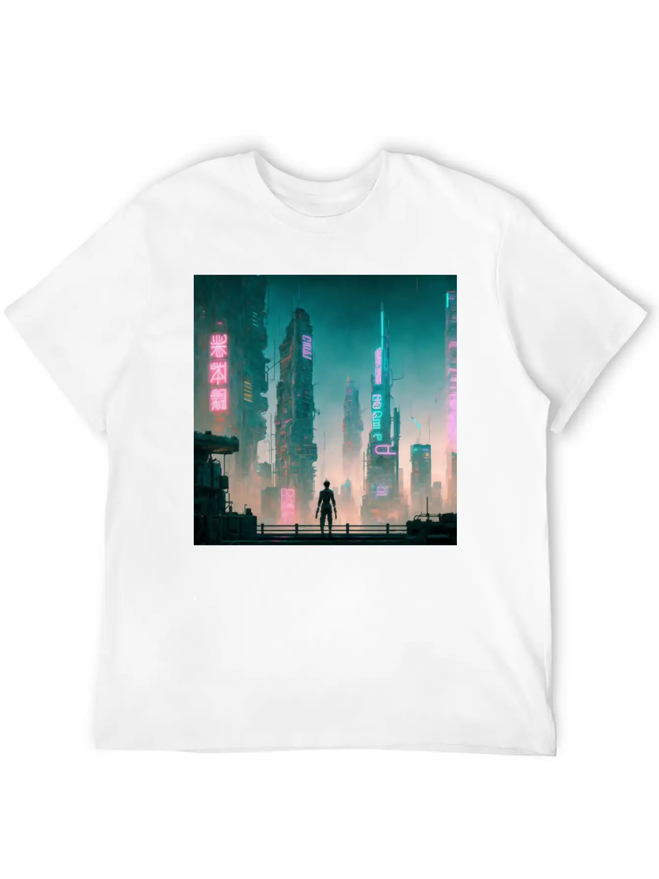 Cyberpunk Cityscape Breathable Soft Cotton T-Shirt – Timeless Casual Look