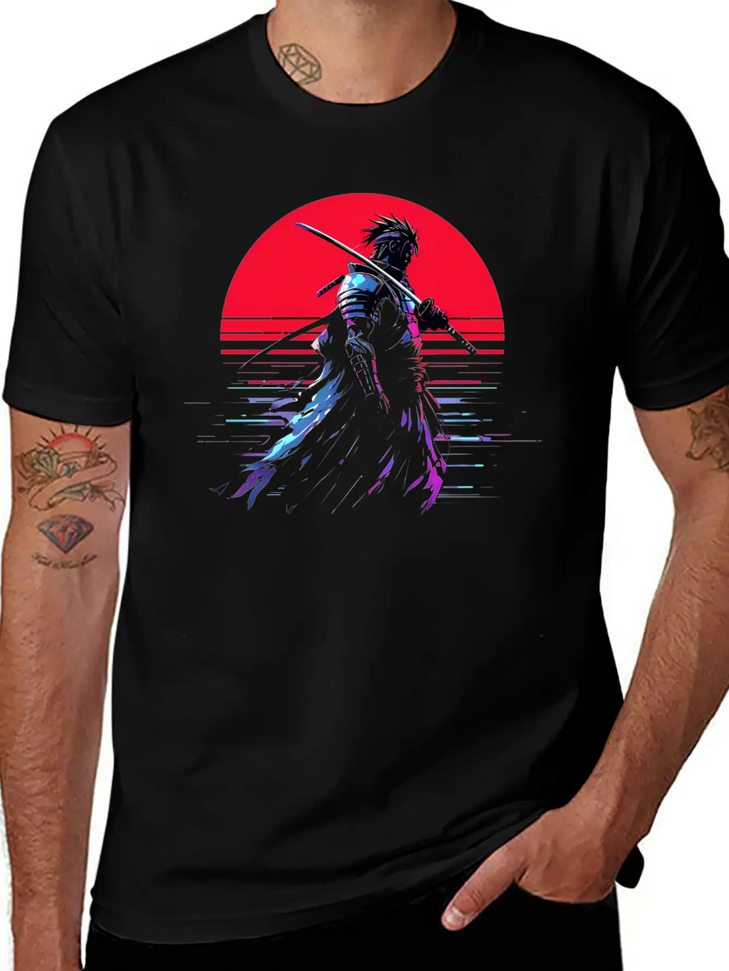 Cyberpunk Samurai Warrior Under Neon Moon Unisex Casual T-Shirt – Clean Design For Daily Comfort