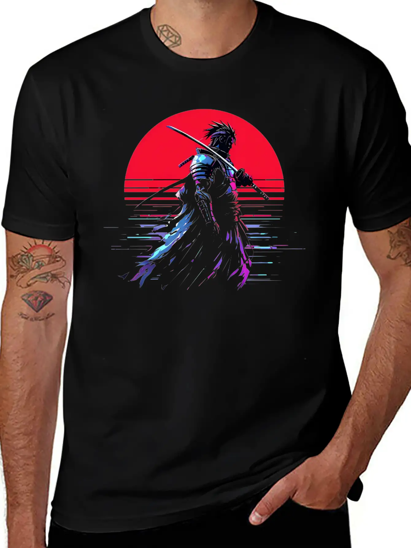 Cyberpunk Samurai Warrior Under Neon Moon Unisex Casual T-Shirt – Clean Design For Daily Comfort