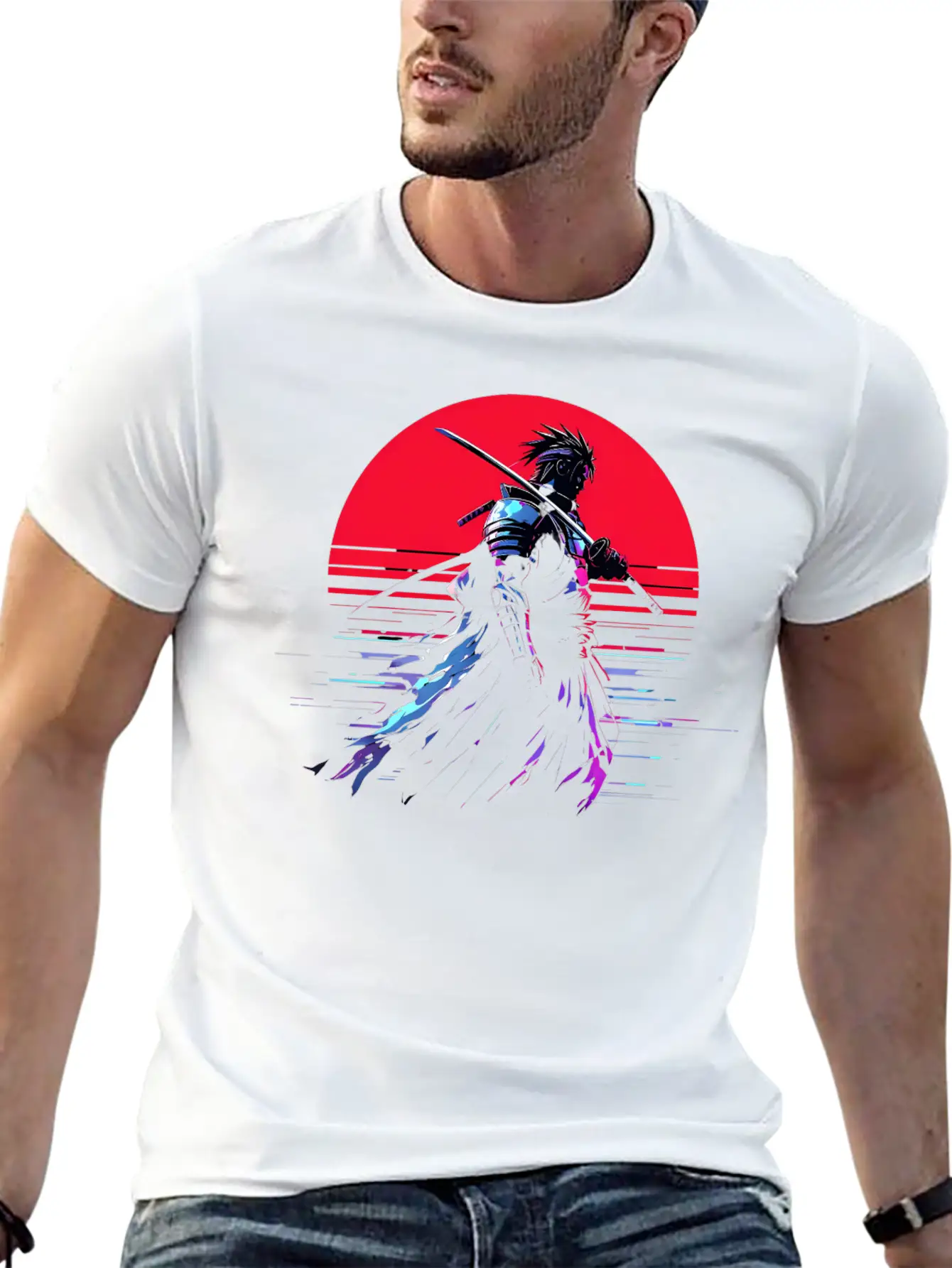 Cyberpunk Samurai Warrior Under Neon Moon Unisex Casual T-Shirt – Clean Design For Daily Comfort