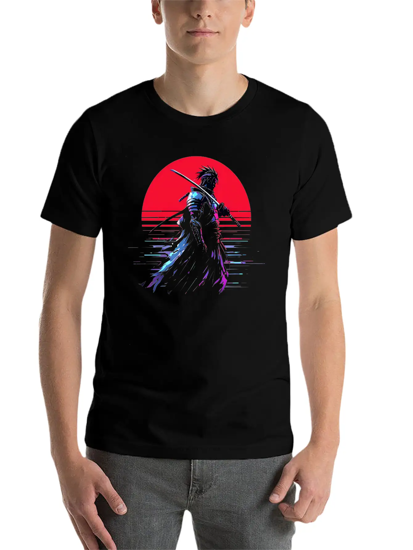 Cyberpunk Samurai Warrior Under Neon Moon Unisex Casual T-Shirt – Clean Design For Daily Comfort