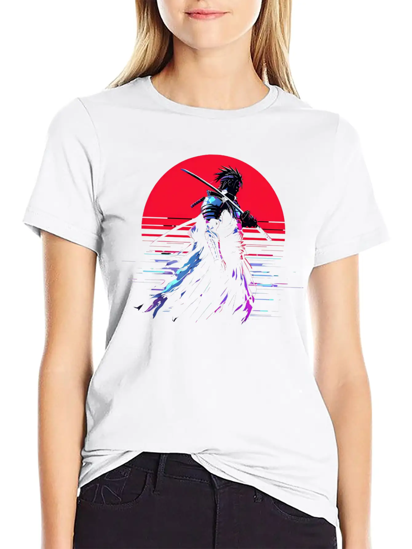 Cyberpunk Samurai Warrior Under Neon Moon Unisex Casual T-Shirt – Clean Design For Daily Comfort