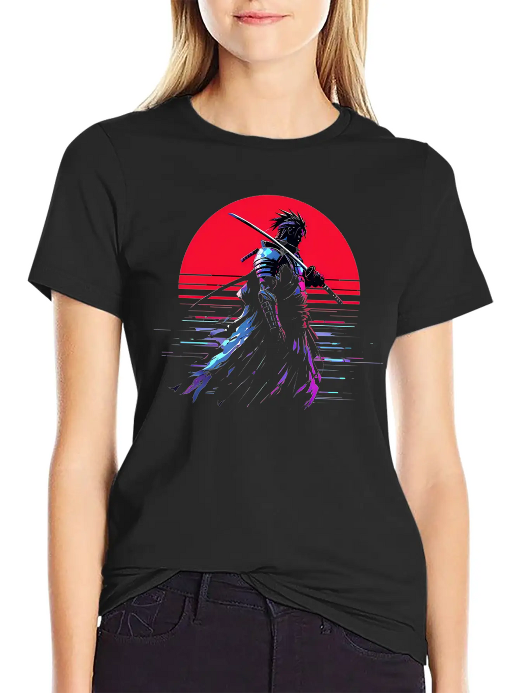 Cyberpunk Samurai Warrior Under Neon Moon Unisex Casual T-Shirt – Clean Design For Daily Comfort