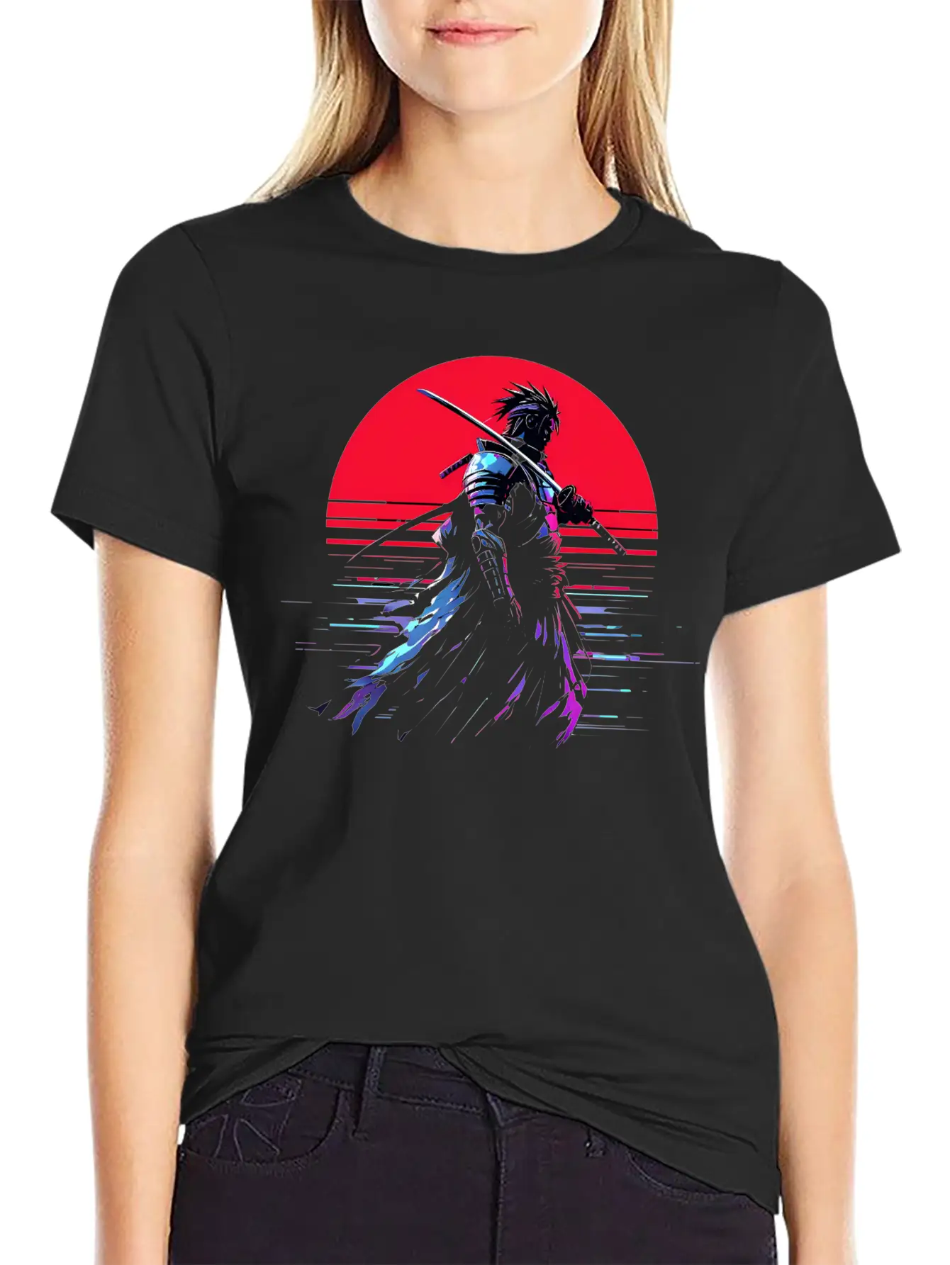 Cyberpunk Samurai Warrior Under Neon Moon Unisex Casual T-Shirt – Clean Design For Daily Comfort