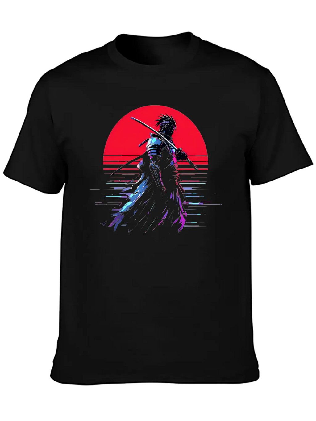 Cyberpunk Samurai Warrior Under Neon Moon Unisex Casual T-Shirt – Clean Design For Daily Comfort