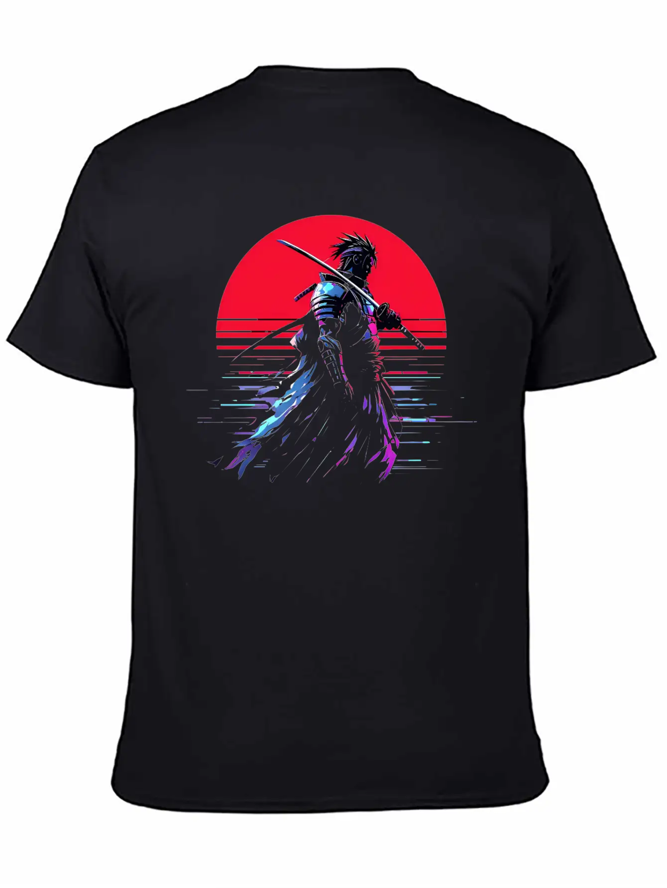 Cyberpunk Samurai Warrior Under Neon Moon Unisex Casual T-Shirt – Clean Design For Daily Comfort