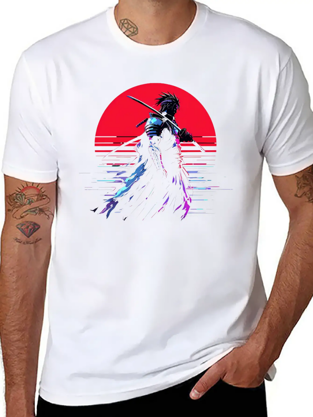Cyberpunk Samurai Warrior Under Neon Moon Unisex Casual T-Shirt – Clean Design For Daily Comfort