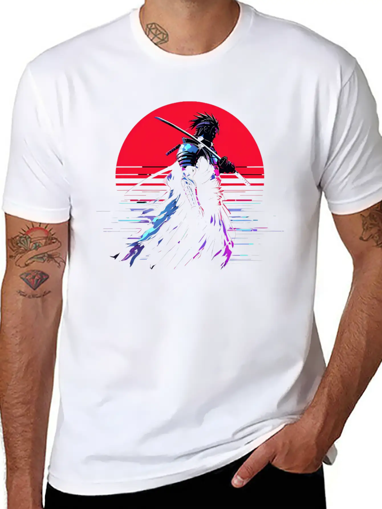 Cyberpunk Samurai Warrior Under Neon Moon Unisex Casual T-Shirt – Clean Design For Daily Comfort