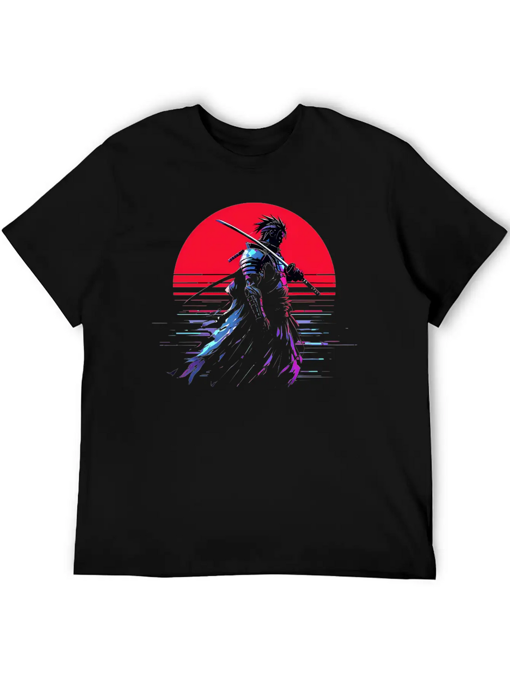 Cyberpunk Samurai Warrior Under Neon Moon Unisex Casual T-Shirt – Clean Design For Daily Comfort