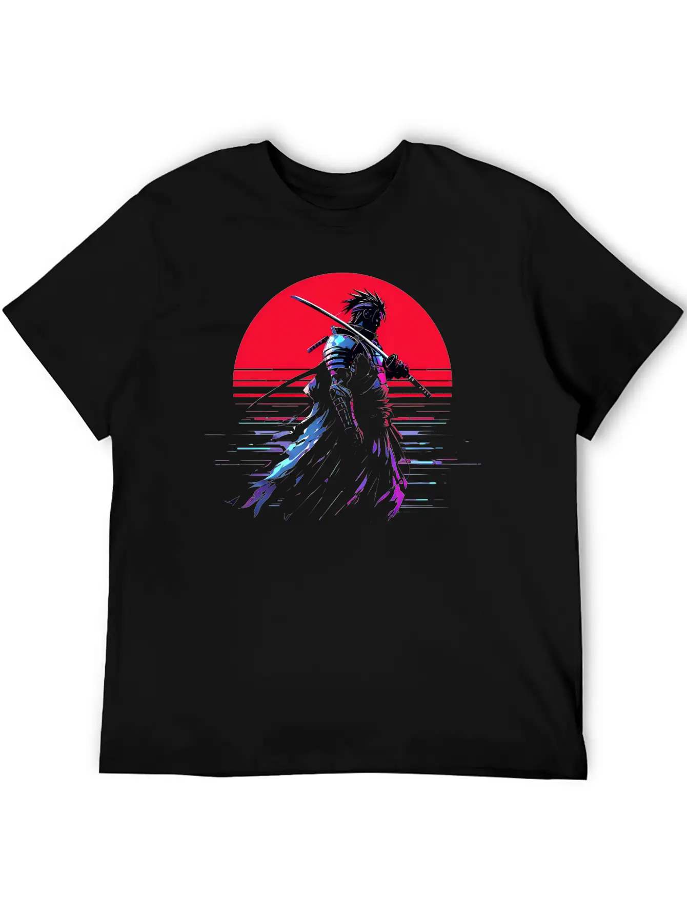 Cyberpunk Samurai Warrior Under Neon Moon Unisex Casual T-Shirt – Clean Design For Daily Comfort