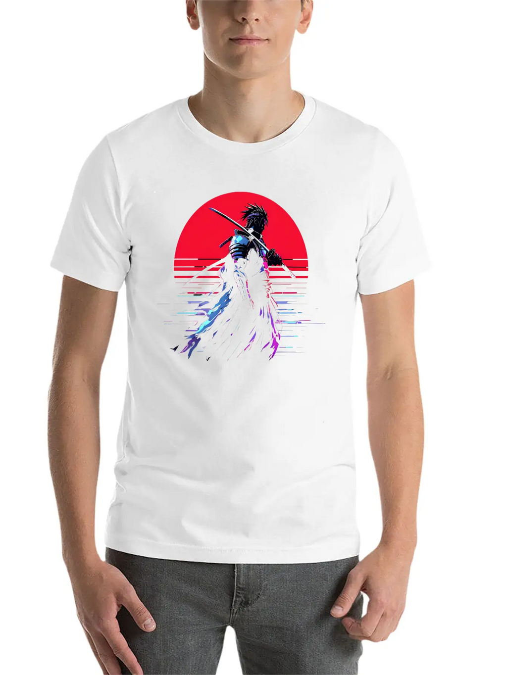 Cyberpunk Samurai Warrior Under Neon Moon Unisex Casual T-Shirt – Clean Design For Daily Comfort