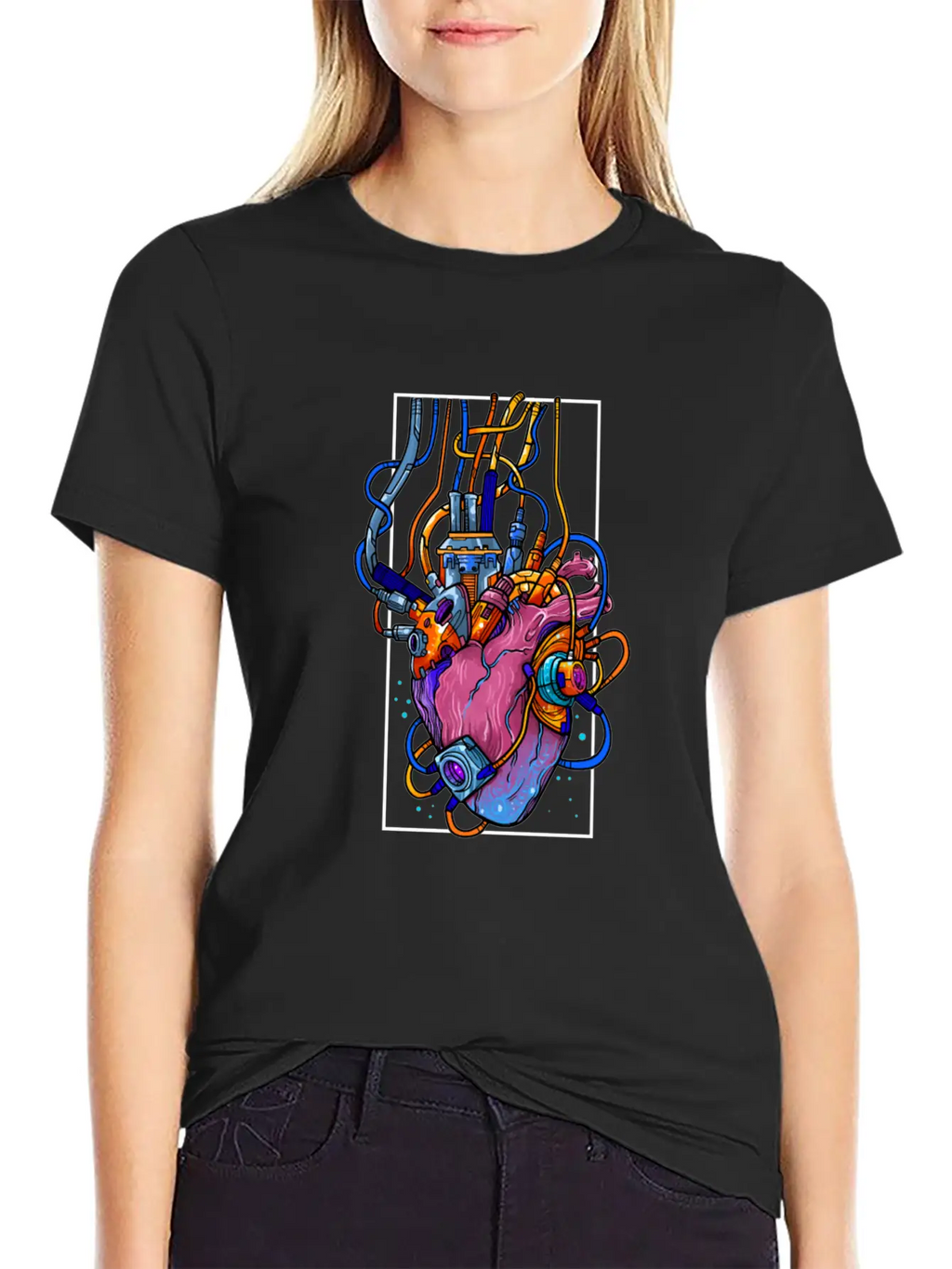 Cyborg Robot Heart Vaporwave Futuristic Cyberpunk Unisex Casual T-Shirt – Clean Design For Daily Comfort