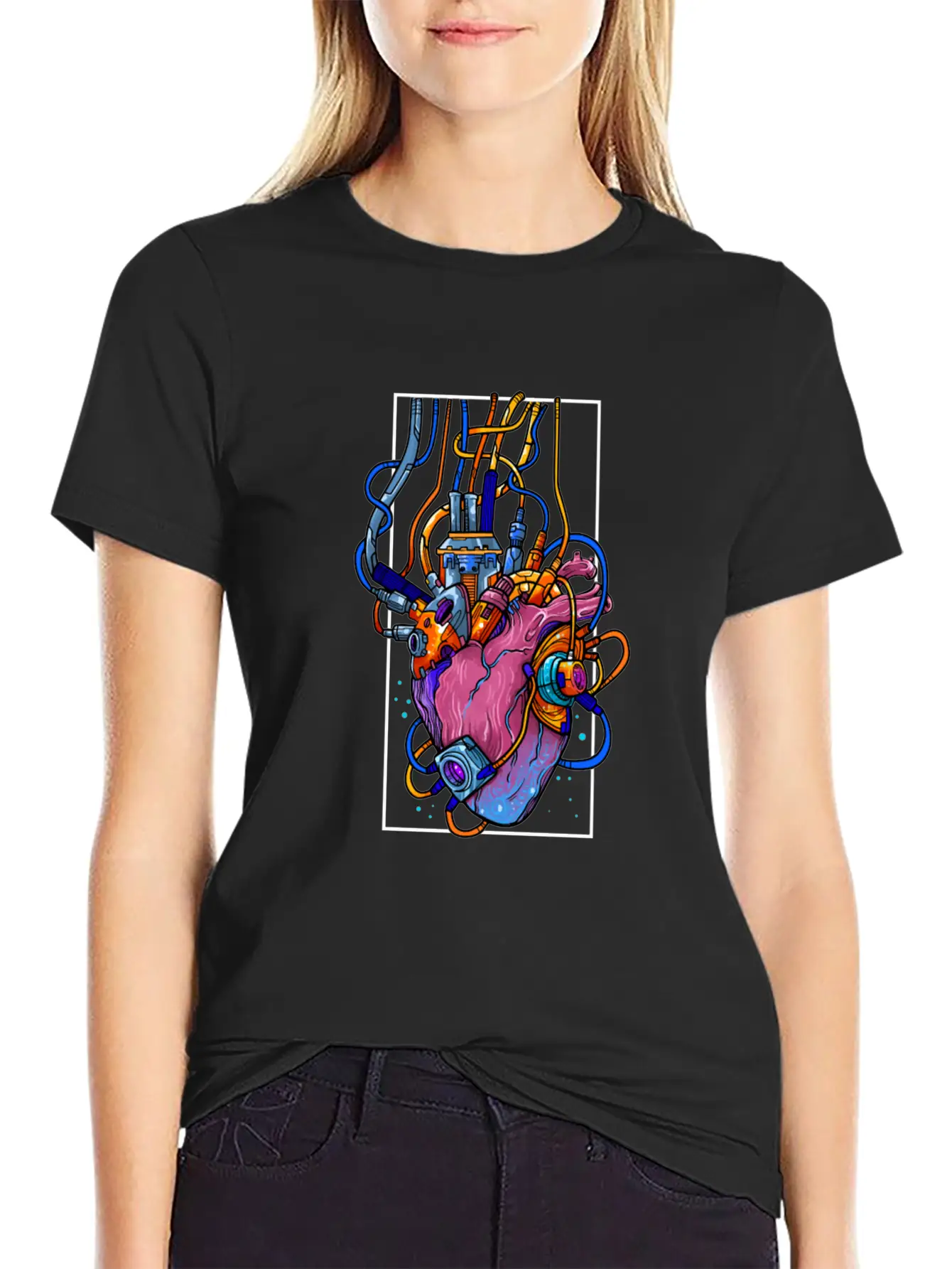 Cyborg Robot Heart Vaporwave Futuristic Cyberpunk Unisex Casual T-Shirt – Clean Design For Daily Comfort