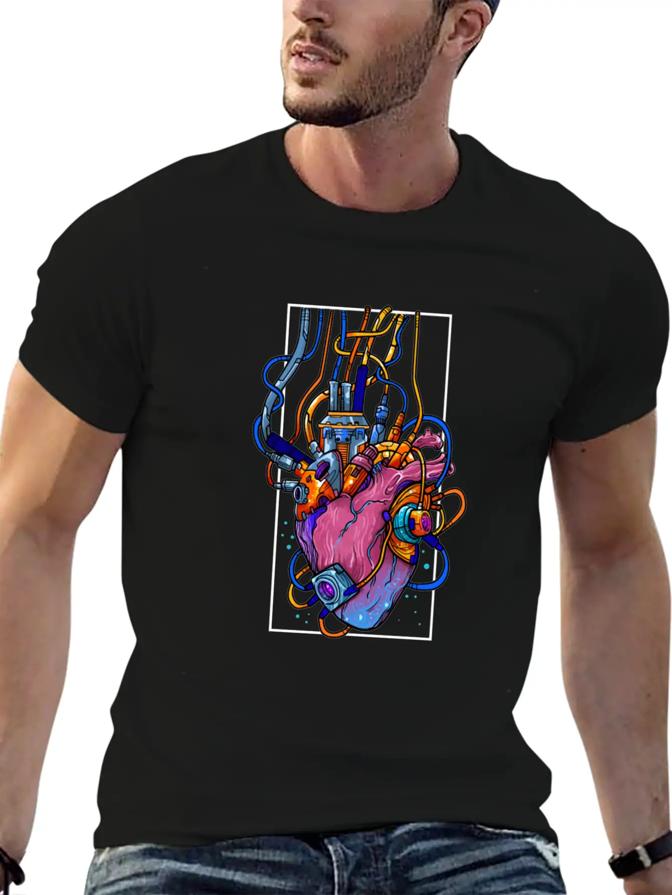 Cyborg Robot Heart Vaporwave Futuristic Cyberpunk Unisex Casual T-Shirt – Clean Design For Daily Comfort