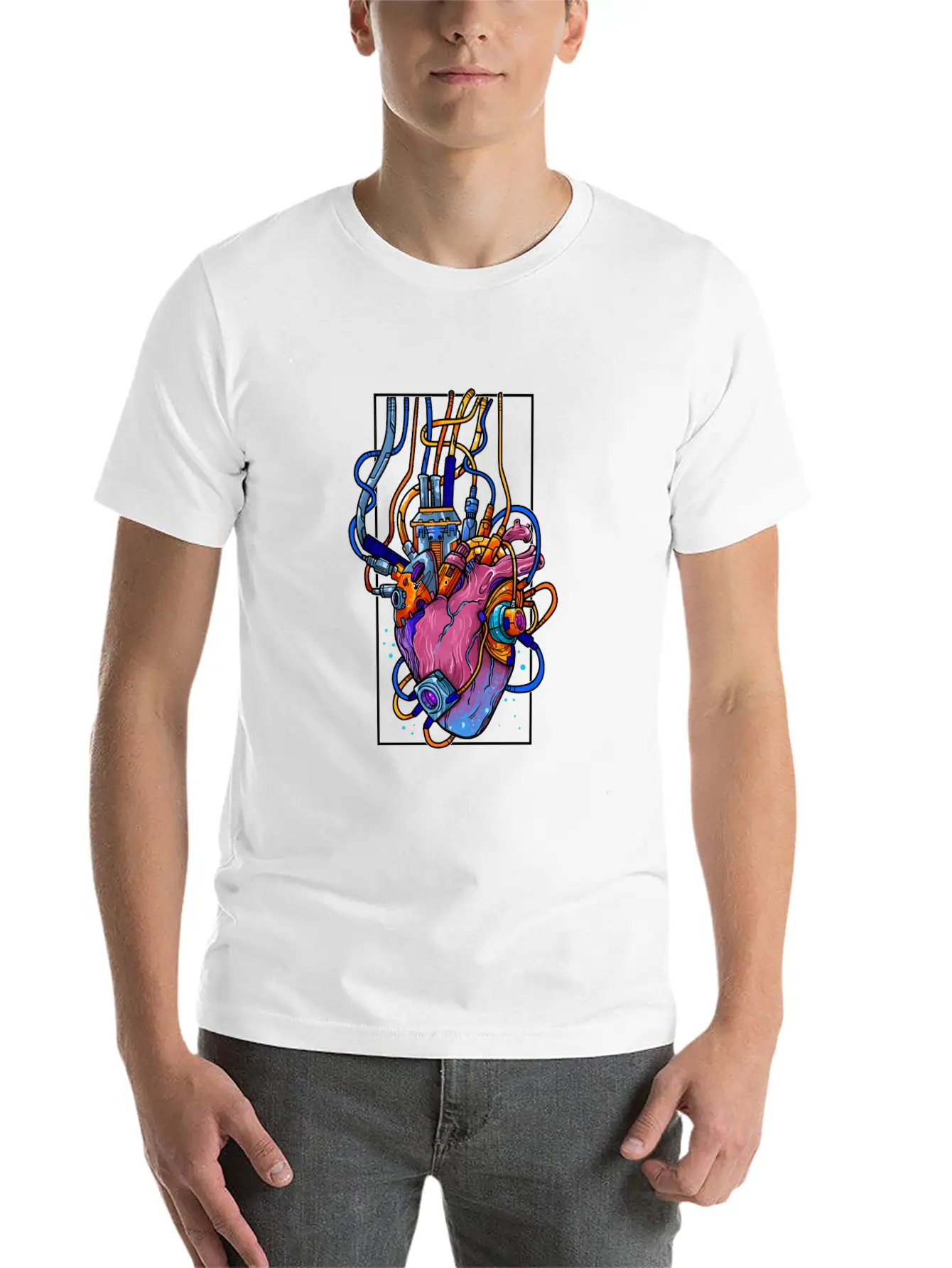 Cyborg Robot Heart Vaporwave Futuristic Cyberpunk Unisex Casual T-Shirt – Clean Design For Daily Comfort