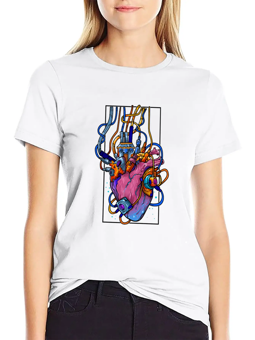 Cyborg Robot Heart Vaporwave Futuristic Cyberpunk Unisex Casual T-Shirt – Clean Design For Daily Comfort